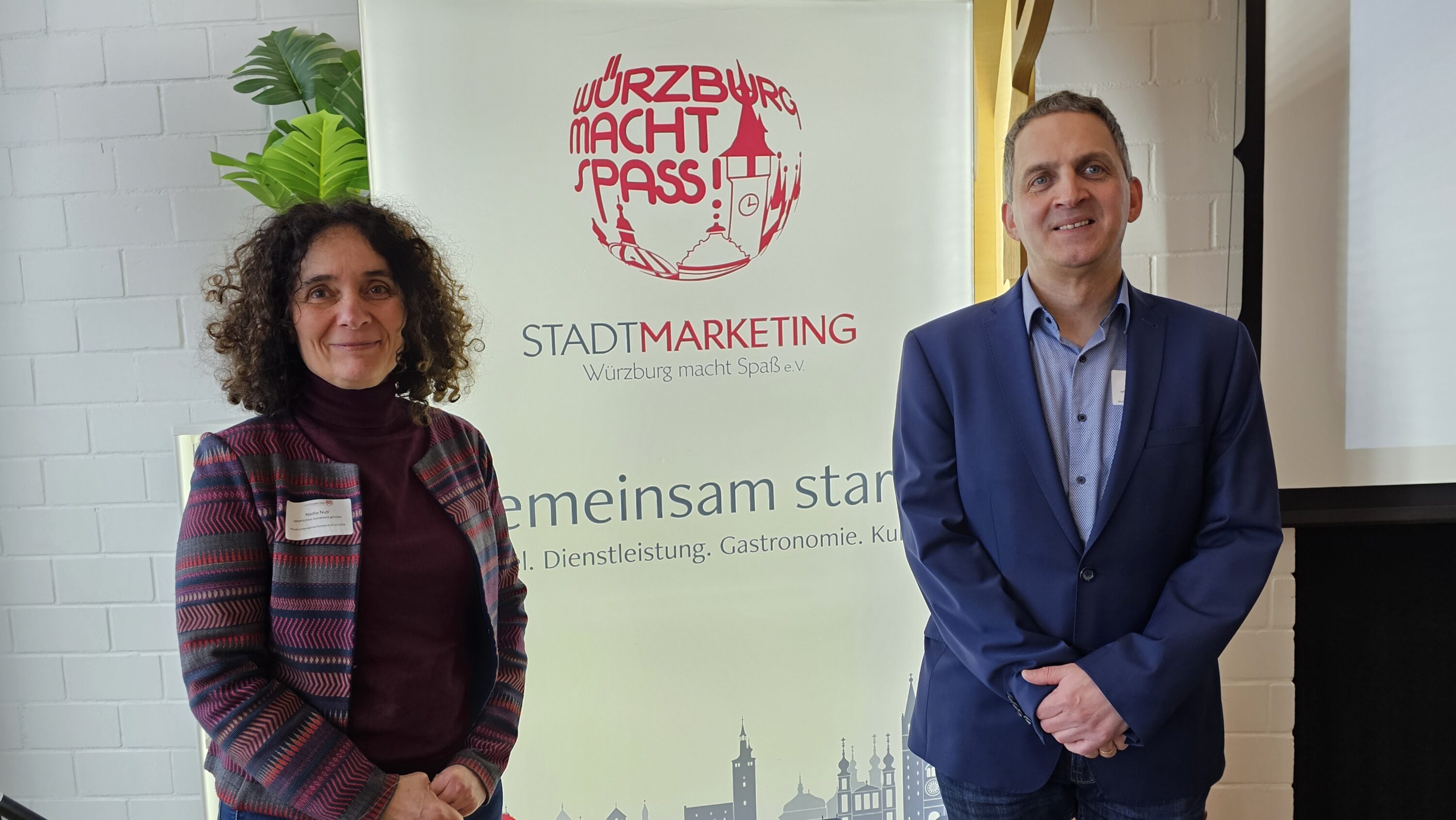 Werkstattleiter Michael Jauch und Sozialdienstleiterin Nadia Nuti zu Gast beim Unternehmerfrühstück des Stadtmarketings „Würzburg macht Spaß“ e.V.